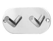 Frelan Hardware Double Robe Hook On Rounded Backplate, Polished Stainless Steel - JPS902C