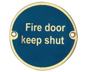 Frelan Hardware Fire Door Keep Shut Sign (75mm Diameter), Polished Brass - JS100PB