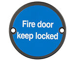 Frelan Hardware Fire Door Keep Locked Sign (75mm Diameter), Matt Black - JS101MB