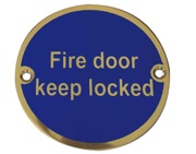 Frelan Hardware Fire Door Keep Locked Sign (75mm Diameter), Polished Brass - JS101PB