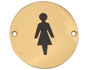 Frelan Hardware Female Pictogram Sign (75mm Diameter), Polished Brass - JS103PB