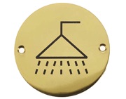 Frelan Hardware Shower Pictogram Sign (75mm Diameter), Polished Brass - JS106PB