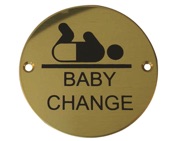 Frelan Hardware Baby Change Pictogram Sign (75mm Diameter), Polished Brass - JS107PB