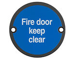 Frelan Hardware Fire Door Keep Clear Sign (75mm Diameter), Matt Black - JS108MB