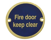 Frelan Hardware Fire Door Keep Clear Sign (75mm Diameter), Polished Brass - JS108PB