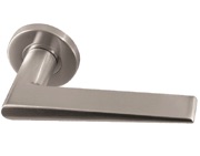 Frelan Hardware Meteor Door Handles On Round Rose, Satin Stainless Steel - JSS360 (sold in pairs)
