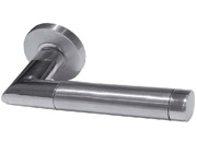 Frelan Hardware Saturn Mitred Oval Door Handles On Round Rose, Dual Finish Polished & Satin Stainless Steel - JSSPS702 (sold in pairs)