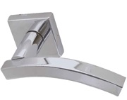 Frelan Hardware Paja Kubus Curved Door Handles On Square Rose, Polished Chrome - JV4002PC (sold in pairs)