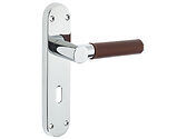 Frelan Hardware Ascot Suite Door Handles On Backplate, Polished Chrome With Brown Leather Handle - JV4007PC (sold in pairs)
