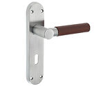 Frelan Hardware Ascot Suite Door Handles On Backplate, Satin Chrome With Brown Leather Handle - JV4008SC (sold in pairs)