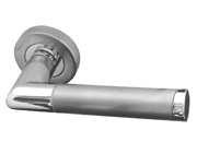 Frelan Hardware Mitred Door Handles On Round Rose, Dual Finish Polished Chrome & Satin Chrome - JV435PCSC (sold in pairs)