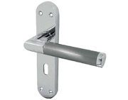 Frelan Hardware Mitred Door Handles On Backplate, Dual Finish Polished Chrome & Satin Chrome - JV436PCSC (sold in pairs)