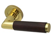 Frelan Hardware Reguitti Cuba Dark Wood Door Handles On Round Rose, Polished Brass - JV455DPB (sold in pairs)