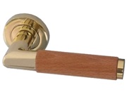 Frelan Hardware Reguitti Havanna Light Wood Door Handles On Round Rose, Polished Brass - JV455PB (sold in pairs)