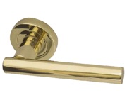 Frelan Hardware Petra Door Handles On Round Rose, PVD Stainless Brass - JV508PVD (sold in pairs)