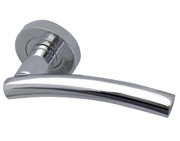 Frelan Hardware Curve Door Handles On Round Rose, Polished Chrome - JV520PC (sold in pairs)