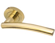 Frelan Hardware Curve Door Handles On Round Rose, PVD Stainless Brass - JV520PVD (sold in pairs)