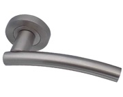 Frelan Hardware Curve Door Handles On Round Rose, Satin Nickel - JV520SN (sold in pairs)