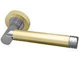 Frelan Hardware Octavia Door Handles On Round Rose, Dual Finish Satin Chrome & Polished Brass - JV765SCPB (sold in pairs)