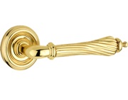 Frelan Hardware Parisian Giselle Door Handles On Round Rose, Polished Brass - JV652PB (sold in pairs)
