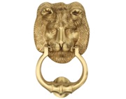 Heritage Brass Lion Head Door Knocker, Satin Brass - K1210-SB