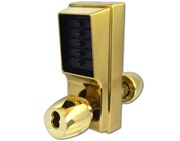KABA Series 1000 1041B Knob Operated Digital Lock With Key Override & Passage Set, Polished Brass - L10349
