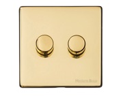 M Marcus Electrical Vintage 2 Gang 2 Way Push On/Off Dimmer Switch, Polished Brass (250 OR 400 Watts) - X01.270.250
