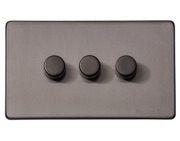 M Marcus Electrical Vintage 3 Gang 2 Way Push On/Off Dimmer Switch, Satin Black Nickel (250 OR 400 Watts) - X66.280.250