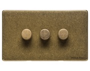 M Marcus Electrical Vintage 3 Gang 2 Way Push On/Off Dimmer Switch, Rustic Brass (250 OR 400 Watts) - XRB.280.250