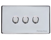 M Marcus Electrical Studio 3 Gang 2 Way Push On/Off Dimmer Switch, Polished Chrome (250 OR 400 Watts) - Y02.280.250