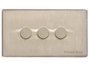 M Marcus Electrical Studio 3 Gang 2 Way Push On/Off Dimmer Switch, Satin Nickel (250 OR 400 Watts) - Y05.280.250