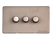 M Marcus Electrical Studio 3 Gang 2 Way Push On/Off Dimmer Switch, Aged Pewter (250 OR 400 Watts) - YAP.280.250