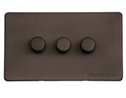 M Marcus Electrical Studio 3 Gang 2 Way Push On/Off Dimmer Switch, Matt Bronze (250 OR 400 Watts) - Y09.280.250