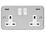 Carlisle Brass Eurolite Utility 2 Gang 13 Amp Switched Socket With Combined 3.1 Amp Usb Outlets, Metal Clad - MC2USBW