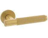 Atlantic Millhouse Brass Crompton Designer Door Handles On 5mm Slimline Round Rose, Satin Brass - MHSR100SB (sold in pairs)