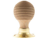 Atlantic Old English Bridlington Wood Reeded Mortice Knob, Wood And Polished Brass - OE57RMKPB (sold in pairs)