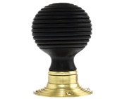Atlantic Old English Whitby Reeded Mortice Knob, Ebony Wood And Polished Brass - OE60RREMKPB (sold in pairs)