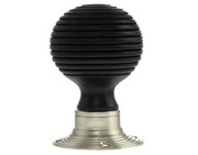 Atlantic Old English Whitby Reeded Mortice Knob, Ebony Wood And Satin Nickel - OE60RREMKSN (sold in pairs)