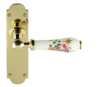 Chatsworth Chippendale Porcelain Door Handles, Polished Brass Backplate - PBBUL29-CHIP (sold in pairs)