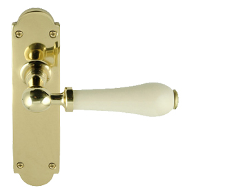 Chatsworth Cream Porcelain Door Handles, Polished Brass Backplate - PBBUL29-CRM (sold in pairs)