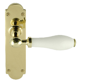 Chatsworth White Porcelain Door Handles, Polished Brass Backplate - PBBUL29-WHI (sold in pairs)