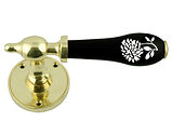 Chatsworth Black Dahlia Porcelain Door Handle, Polished Brass Round Rose - PBBUL32-BLK-DAH