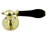 Chatsworth Black Porcelain Door Handle, Polished Brass Round Rose - PBBUL32-BLK