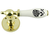 Chatsworth White Dahlia Porcelain Door Handle, Polished Brass Round Rose - PBBUL32-WHI-DAH