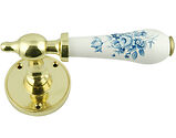 Chatsworth White Saxony Porcelain Door Handle, Polished Brass Round Rose - PBBUL32-WHI-SAX