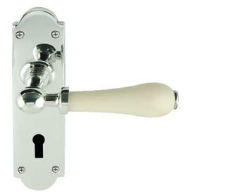Chatsworth Cream Porcelain Door Handles, Polished Chrome Backplate - PCBUL29-CRM (sold in pairs)