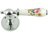 Chatsworth White Rose Porcelain Door Handle, Polished Chrome Round Rose - PCBUL32-WHI-ROSE