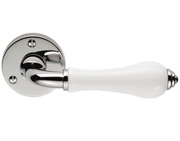 Carlisle Brass Porcelain Door Handles On Round Rose, Plain White On Polished Chrome Rose - PLWCP (sold in pairs)