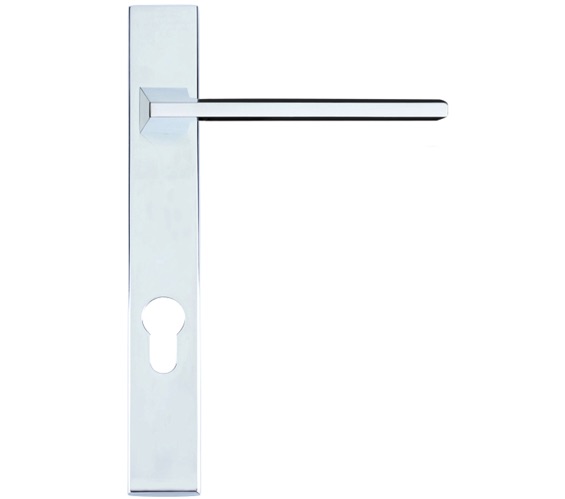Zoo Hardware Rosso Maniglie Pavo Euro Lock Multi Point Door Handles On Narrow 220mm Backplate, Polished Chrome - RM03NP92CP (sold in pairs)