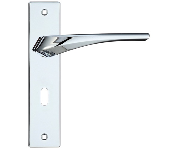 Zoo Hardware Rosso Maniglie Aries Door Handles On Backplate, Polished Chrome - RM061CP (sold in pairs)